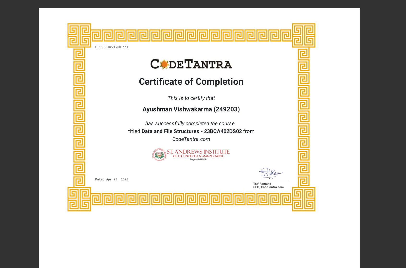 Certificate